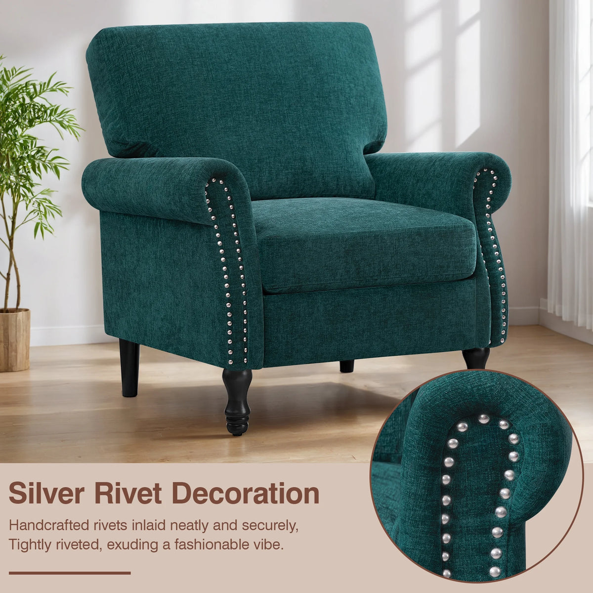 COOLHUT Modern Accent Chair Armchair, Linen Fabric Upholstered Comfy Single Sofa with Solid Wood Frame for Living Room, Gray