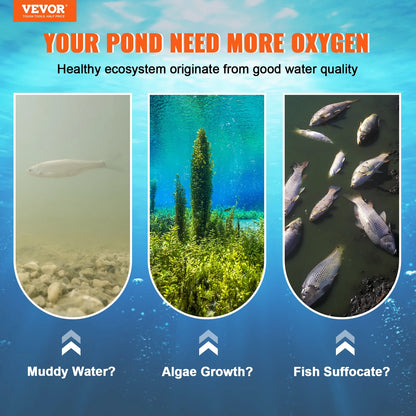 VEVOR Pond Aerator,550W Power, 5.2CFM for Up to 3 Acre 50' Lake,Pond Aeration Kit Includes 3/4 HP Compressor & 2 100' Weighted Tubings & 2 Diffusers,Air Compressor for Deep Water Oxygen Circulation