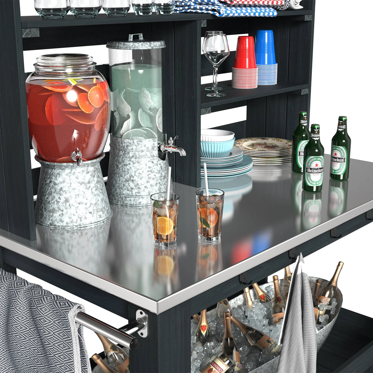 GDLF Outdoor Kitchen Island Prep Station Large Potting Bench with Stainless Steel Top