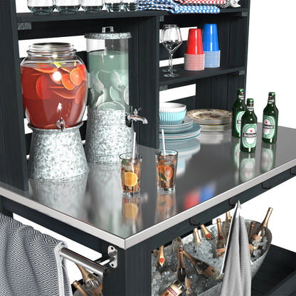 GDLF Outdoor Kitchen Island Prep Station Large Potting Bench with Stainless Steel Top
