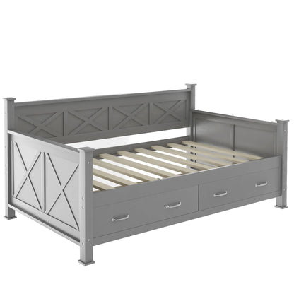 Euroco Twin Size Dayed with 2 Storage Drawers for Bedroom Low Profile Platform Bed, White