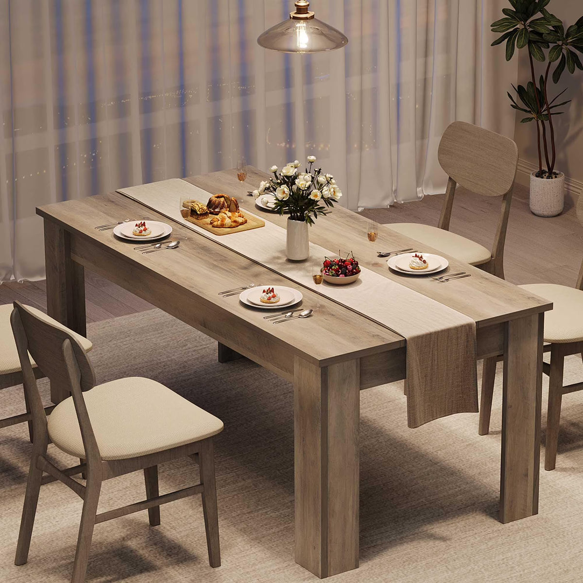 Dining Table for 4-6,63-inch Dining Tables for 4,Farmhouse Kitchen Table with Large Tabletop,Rectangular Dining Room Table,Kitchen Dining Table Dinner Table for Kitchen,Living Room��Only table��