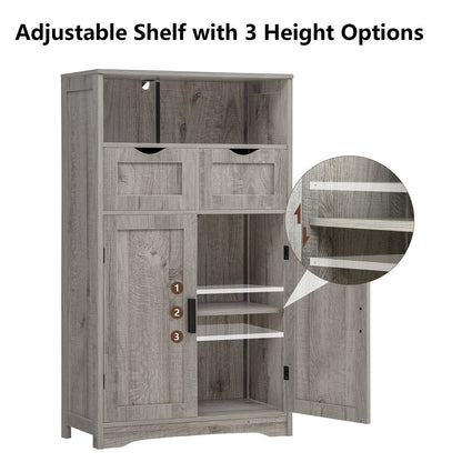 FANGSUM Rattan Storage Cabinet with 2 Drawers & 2 Shelves, Floor Cabinet for Living Room