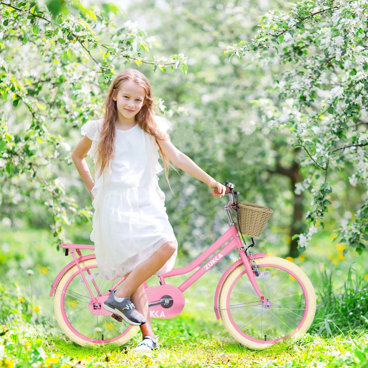 20" Kids Bike Girls Bike with Basket Single Speed Steel Frame Children Bicycle for 7-10 Years, Pink