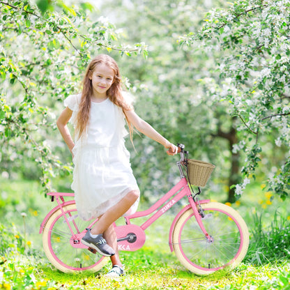 20" Kids Bike Girls Bike with Basket Single Speed Steel Frame Children Bicycle for 7-10 Years, Pink