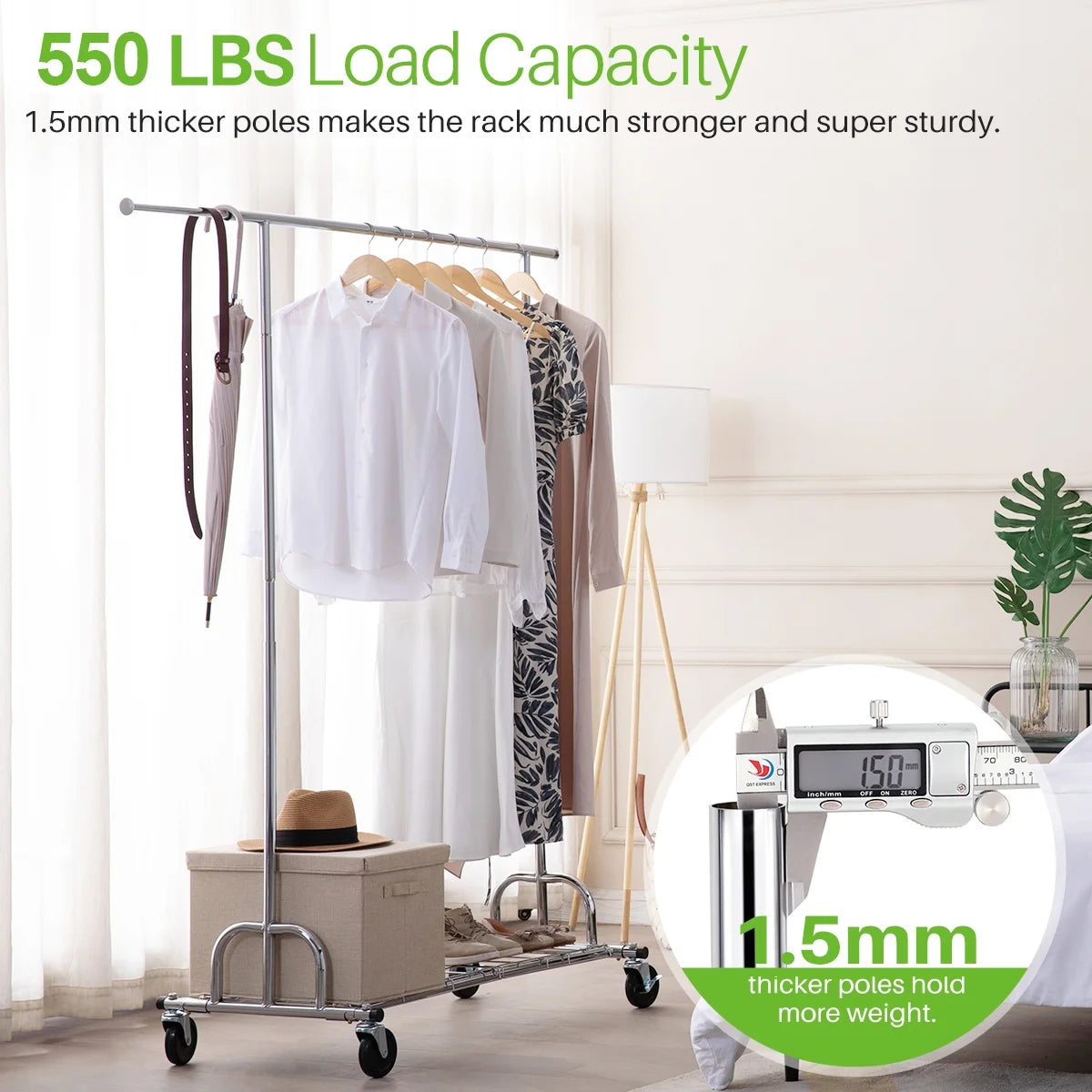 Hokeeper 550 lbs Heavy Duty Commercial Grade Garment Rack Portable Freestanding Modern Clothes Rack, Silver