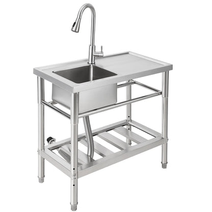 WPOND 30" Freestanding Utility Sink with Hot and Cold Faucet, Stainless Steel Sink with Workbench, Commercial Kitchen Single Bowl Sink for Garage, Restaurant, Kitchen, Laundry, NSF Certified