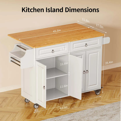 Lofka 52-Inch Kitchen Island with Storage on Wheels with Wood Drop Leaf, Ideal for Small Kitchens