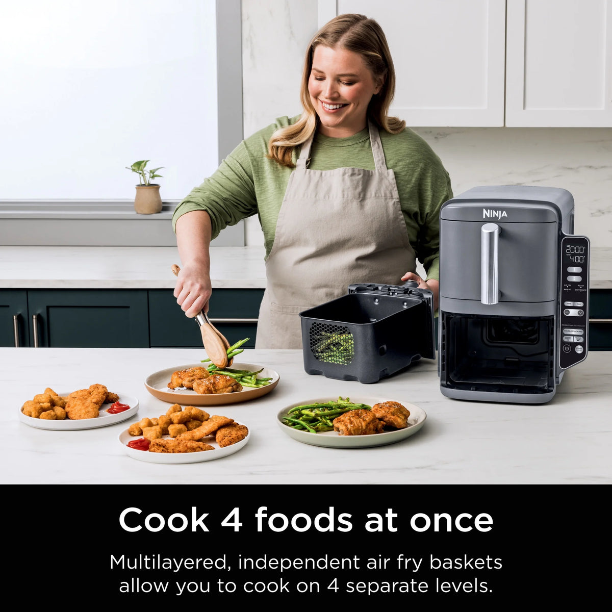 Ninja DoubleStack XL 2-Basket Air Fryer, DoubleStack Technology Cooks 4 Foods at Once, Space Saving Design, 10 QT, 4-in-1, Smart Finish & Match Cook, SL400