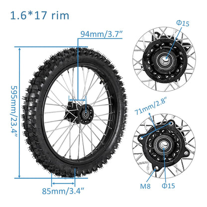Complete Front Rear Wheel Kit 17" & 14" Dirt Bike Wheels 70/100-17, 90/100-14 Tire 1.6x17 1.85x14 Rim + Front Forks Triple Tree + Rear Swing Arm for Pit Bike Taotao SSR 125cc 140cc YZ85 CR85