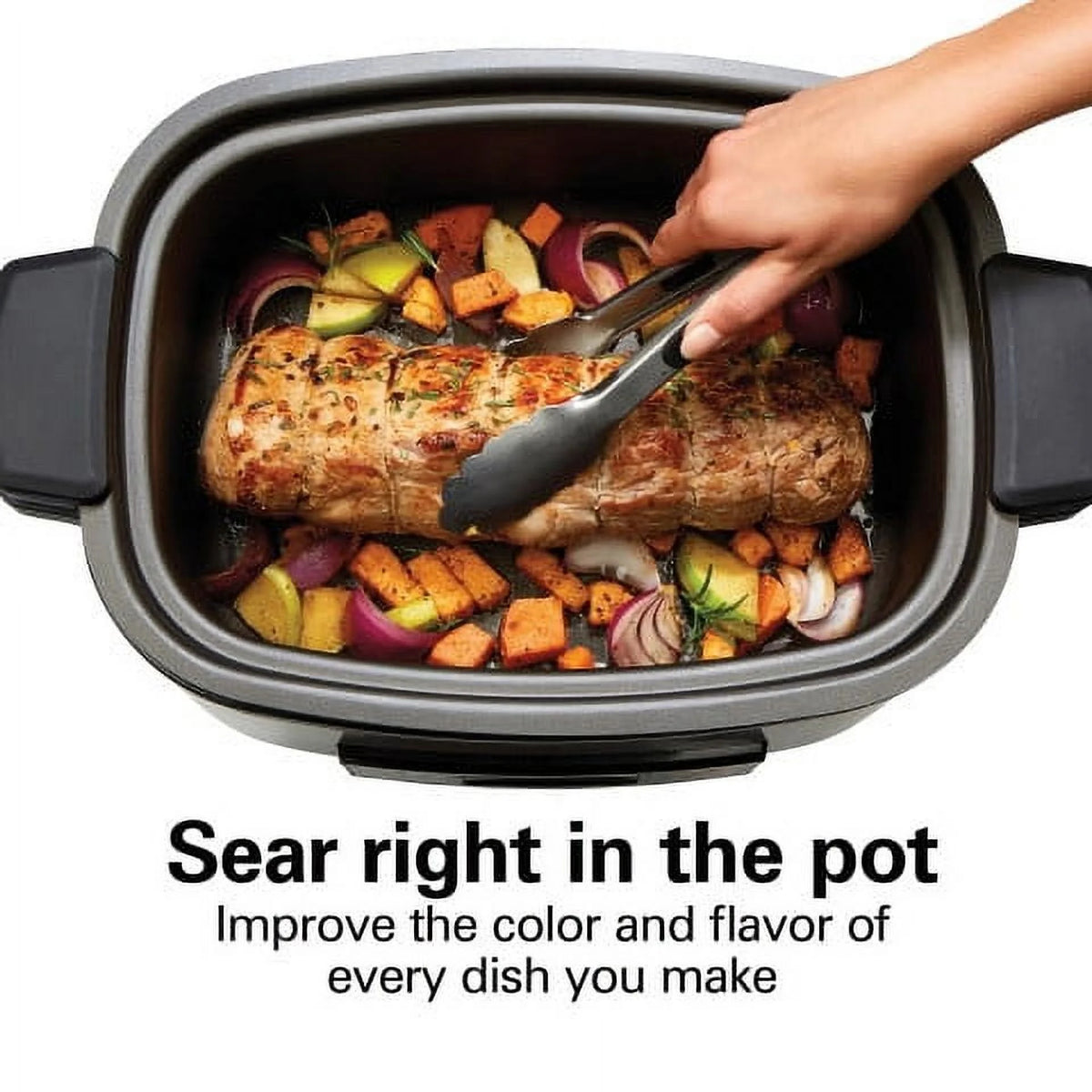 Hamilton Beach 9-in-1 Multi Cooker, 6 Qt Searing Slow Cooker, Nonstick Aluminum Crock with Removable Pot, Black