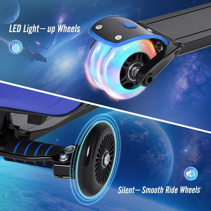 Advwin Ride-On Scooter Suitcase with LED Light-up Wheels, Hardshell Lightweight Foldable Rideable Luggage for Kids & Adults, Silver