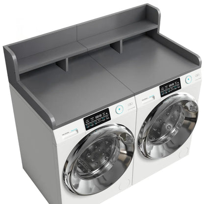 Wood 2-Tier Washer Dryer Countertop with Edge Rails, 54" W x 27.5" D Washer and Dryer Topper for Laundry Room Organization and Storage, Walnut