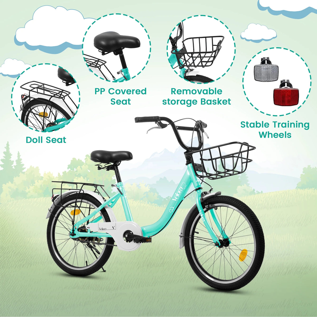 20 Inch Kids Bike for Boys Girls, 1 Speed Children Bicycle with Basket, Rear Seat, Chain Guard, Coaster Brake and V-Brake, Steel Frame Kids Bike for Ages 6-12 Years Old Birthday Gift, Purple