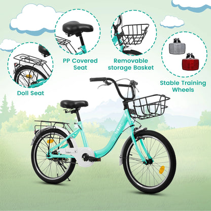 20 Inch Kids Bike for Boys Girls, 1 Speed Children Bicycle with Basket, Rear Seat, Chain Guard, Coaster Brake and V-Brake, Steel Frame Kids Bike for Ages 6-12 Years Old Birthday Gift, Purple