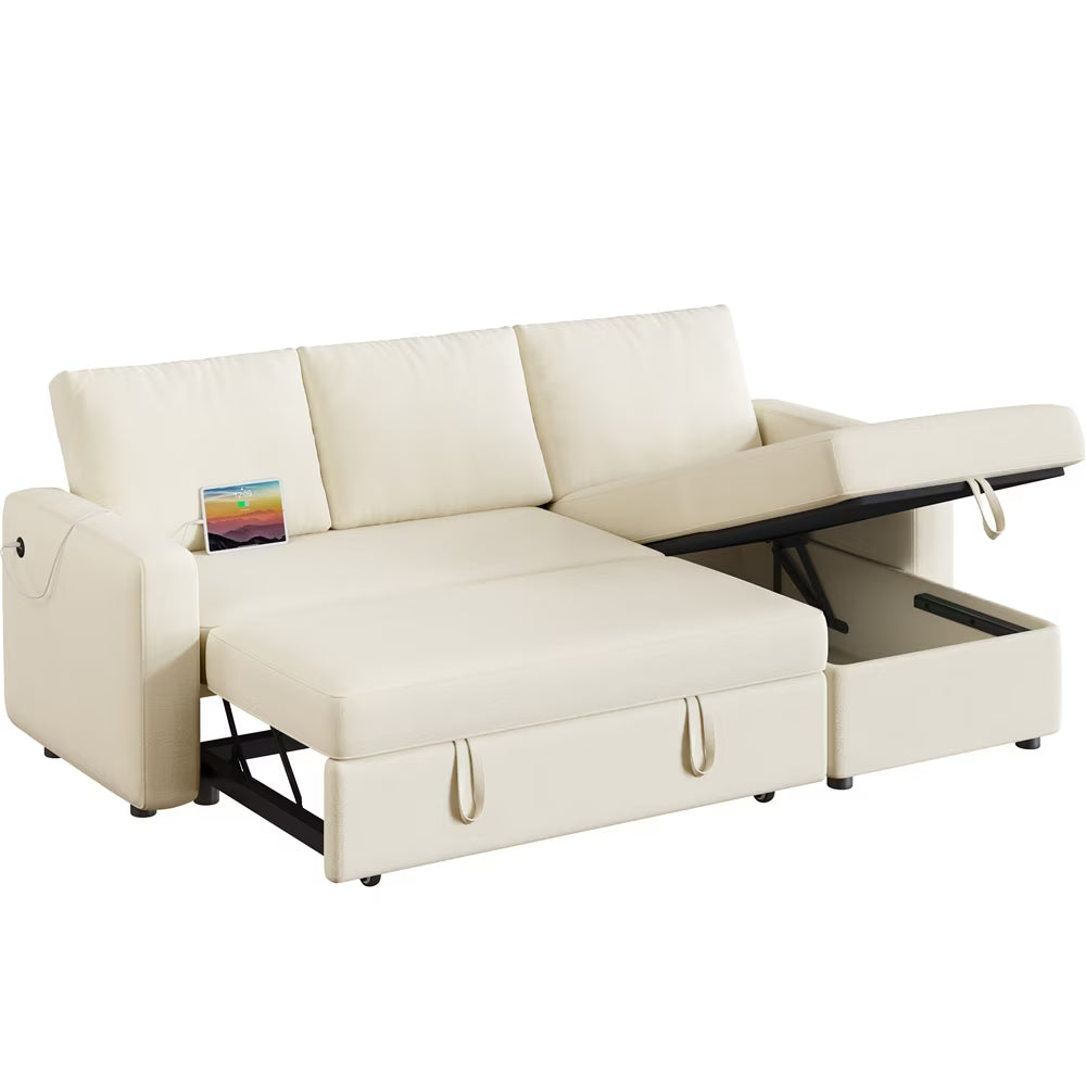 Alden Design Reversible Sectional Sofa with USB & Type-C Ports for Livingroom, Light Gray