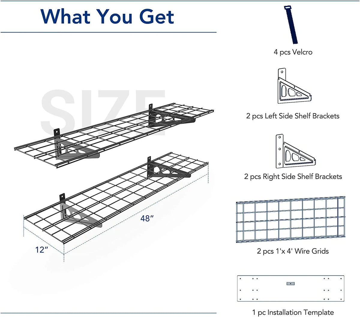 2-Pack 1x4ft 12-inch-by-48-inch Wall Shelf Garage Storage Rack Wall Mounted Floating Shelves, Black