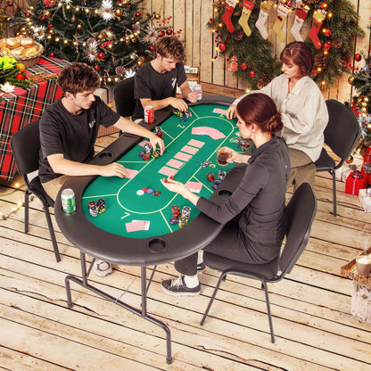Costway 8 Players Card Board Game Table with 8 Cup Holders Casino-Grade Felt Surface Green