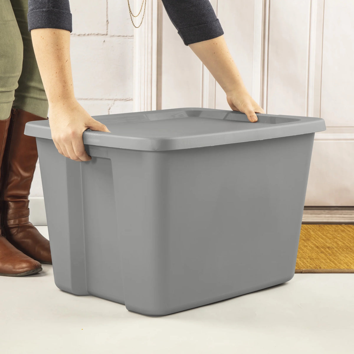 Sterilite 18 Gallon Tote, Plastic Storage Bin with Snap-on Lid, Gray, 8 Count