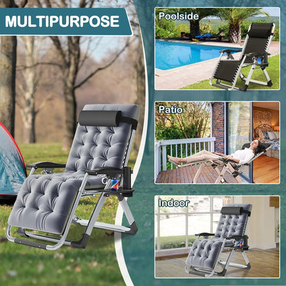 NAIZEA 2 Pack Zero Gravity Chair, Foldable Portable Lawn Recliner with Cushion, Headrest, Cup Holder, Black