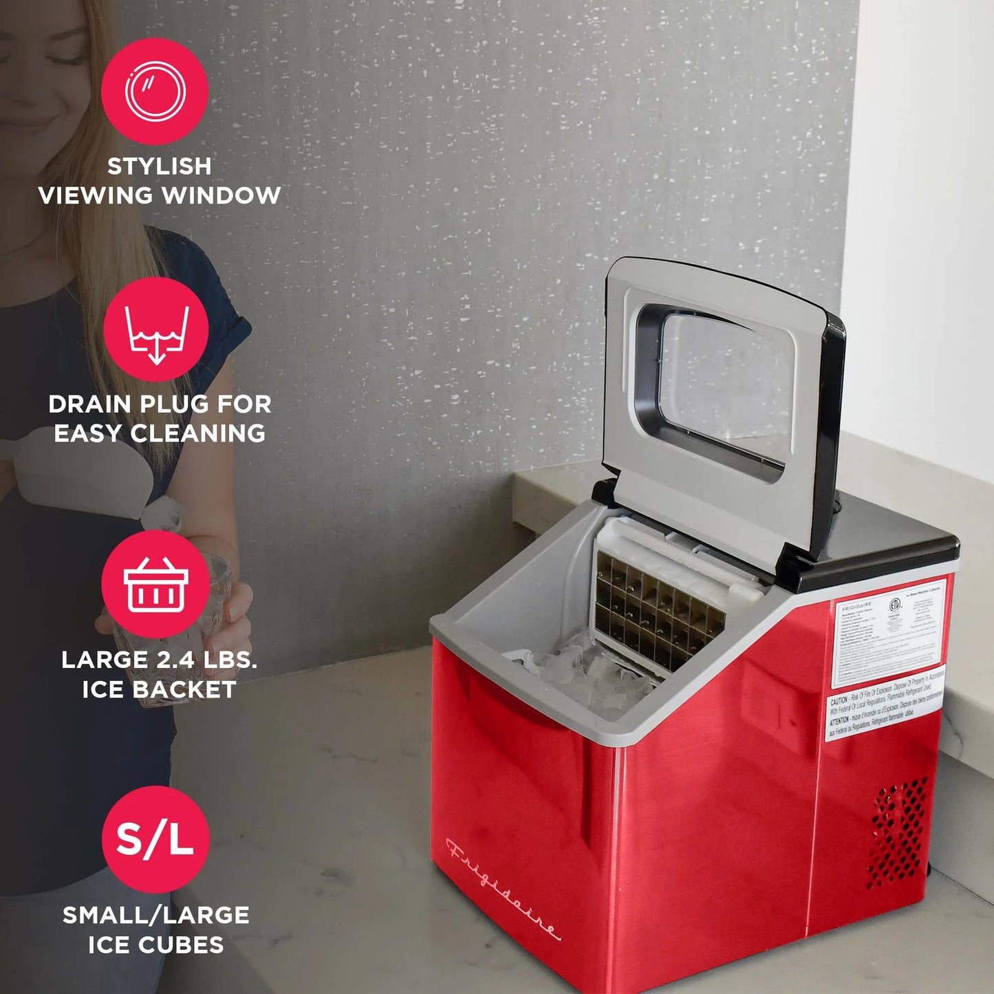 Frigidaire 40lbs. Countertop Clear Square Ice Maker - Stainless Steel