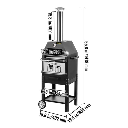 VEVOR Outdoor Pizza Oven, 12" Wood Fire Oven, 2-Layer Pizza Oven Wood Fired, Wood Burning Outdoor Pizza Oven with 2 Removable Wheels, Wood Fired Pizza Maker Ovens