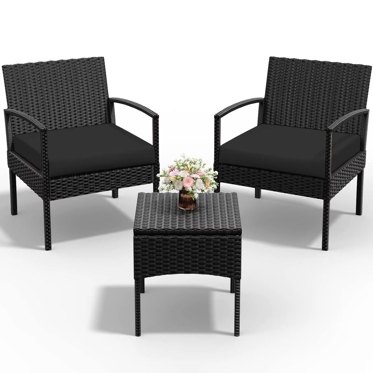 Tappio Outdoor Furniture 3 Piece Patio Bistro Furniture Set, Rattan Conversation Chairs Set with Side Table and Cushions, Patio Furniture Sets for Balcony Garden Porch, Red