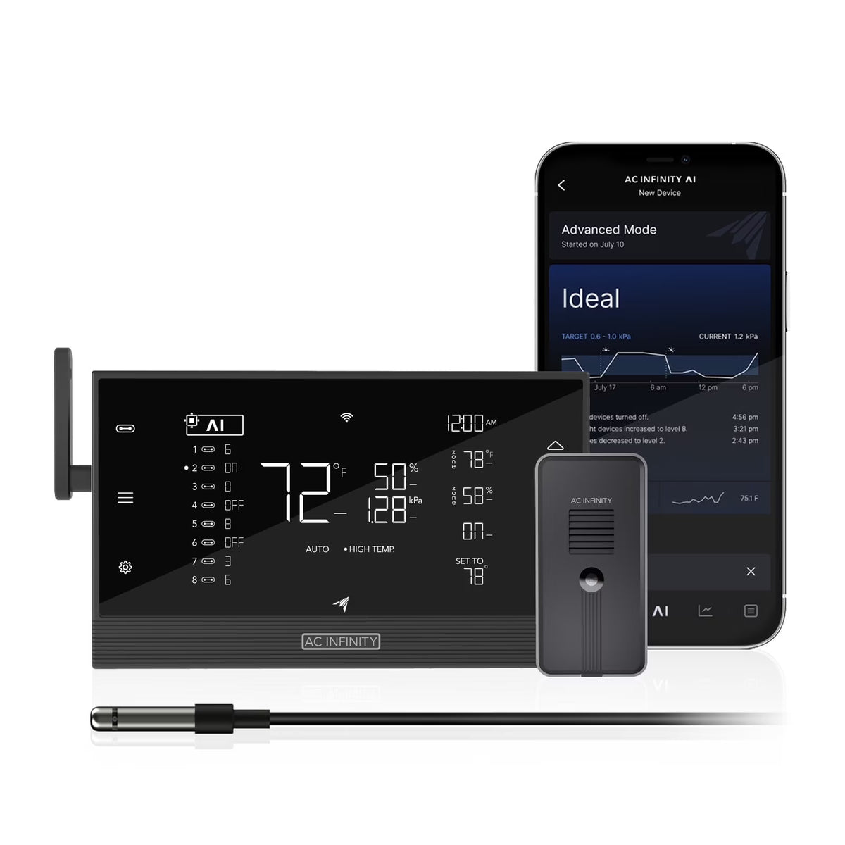 AC Infinity Controller AI+ with CO2 Sensor Bundle �C AI-Powered Learning, CO2 Data Tracking for Gardens & Grow Tents, Temp, Humidity, & VPD Monitoring for Dynamic Level Adjusting, Bluetooth & WiFi App