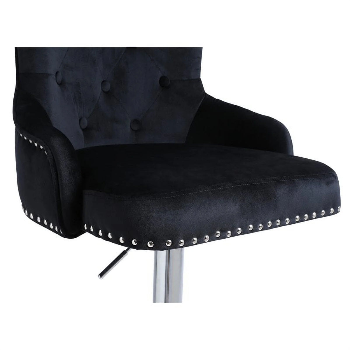 Alexent  2PCS Swivel Bar Stools, High Back, Button Tufted, Silver Footrest and Nailhead Trim Swivel Bar Chairs for Kitchen, Bar Velvet Upholstered Bar Stools, Dark Blue