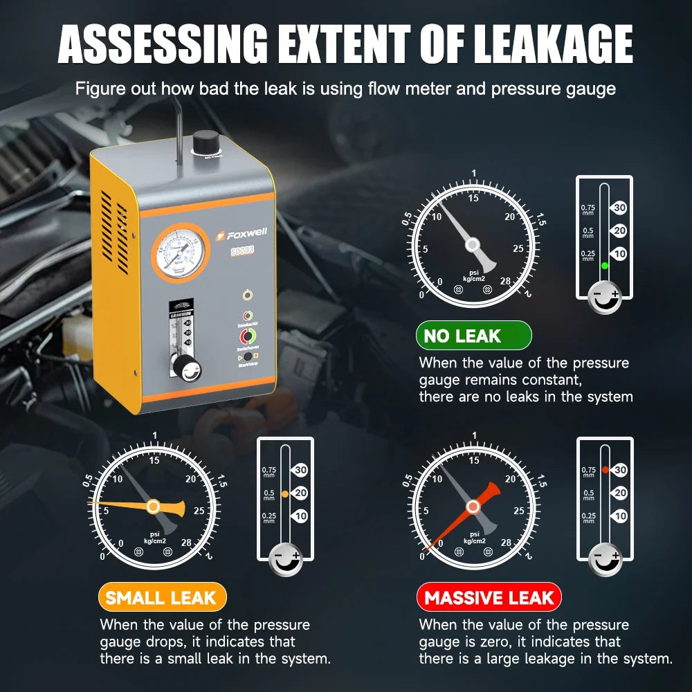 FOXWELL SD203 Automotive Smoke Machine with Pressure Gauge & Flow Meter, All Systems EVAP Vacuum Leak Detector