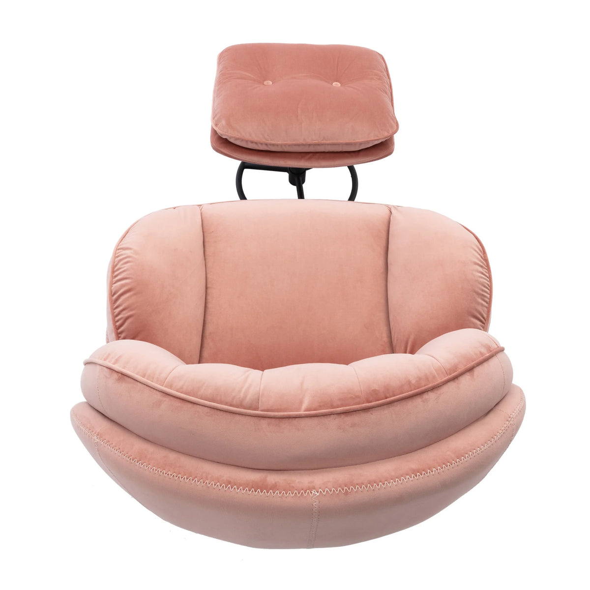 Velvet Swivel Accent Chair with Ottoman Set, Modern Tufted Armchair with Footrest for Living Room Reading TV Chairs for Adults, Comfy Chaise Lounge Chairs with 360 Degree Swiveling for Bedroom, Pink