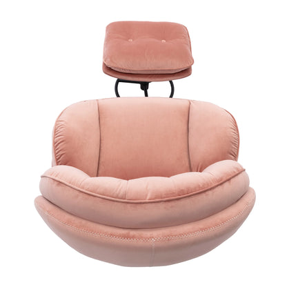 Velvet Swivel Accent Chair with Ottoman Set, Modern Tufted Armchair with Footrest for Living Room Reading TV Chairs for Adults, Comfy Chaise Lounge Chairs with 360 Degree Swiveling for Bedroom, Pink