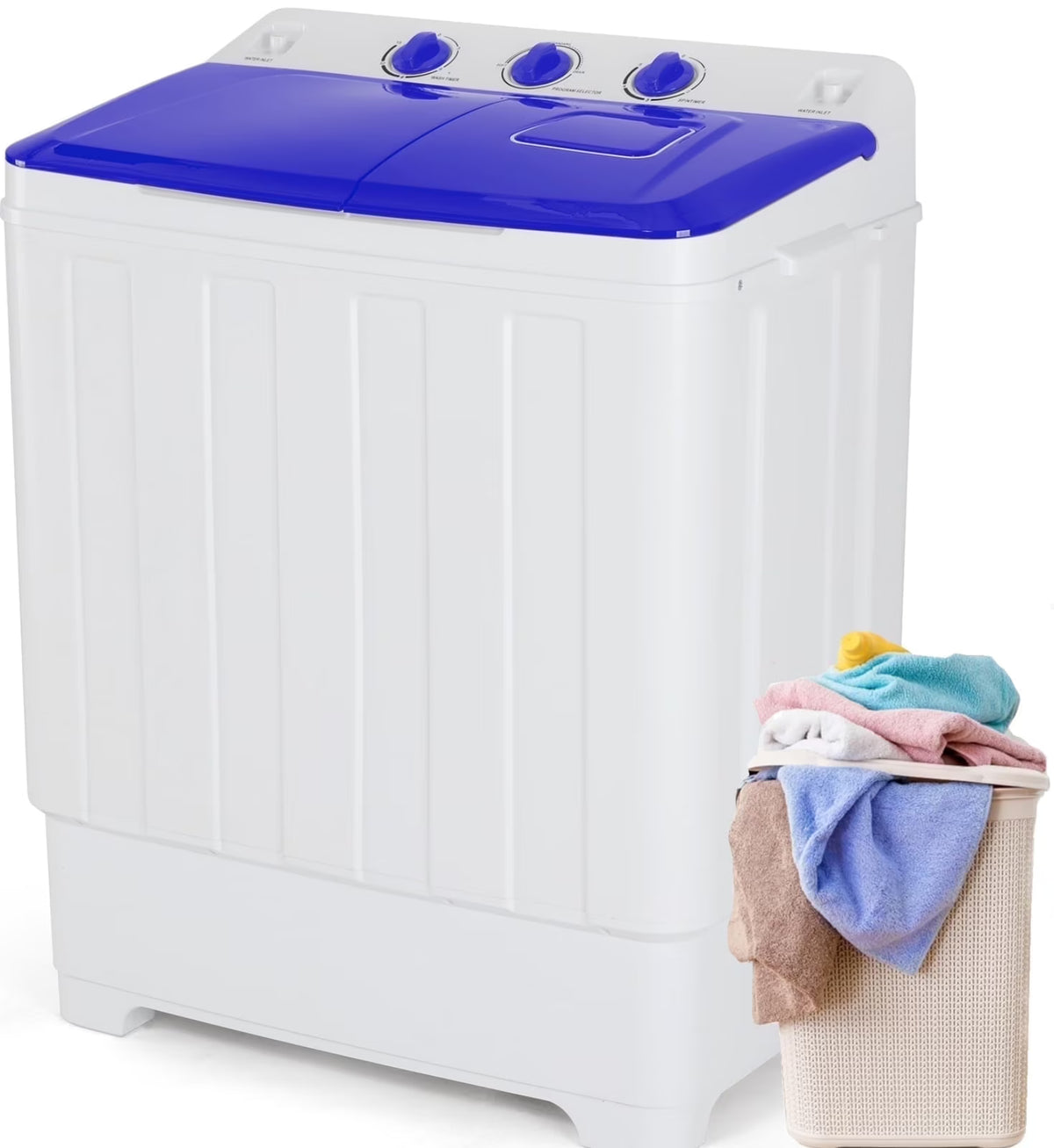 Qhomic Portable Washer 30lbs, 2-in-1 Twin Tub Washer & Dryer Combo Compact Semi-Automatic Washing Machine with Drain Pump, Black
