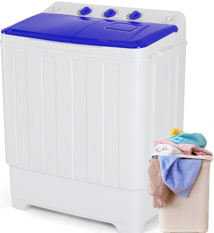 Qhomic Portable Washer 30lbs, 2-in-1 Twin Tub Washer & Dryer Combo Compact Semi-Automatic Washing Machine with Drain Pump, Black