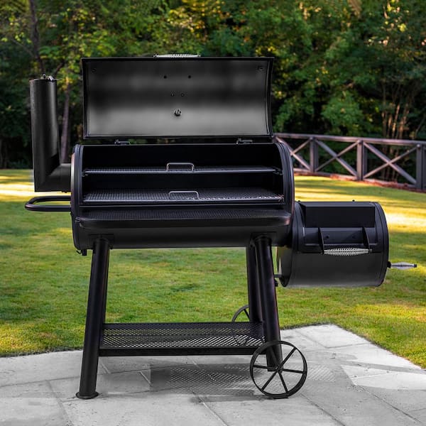 Grand Champ Charcoal Grill and Offset Smoker in Black