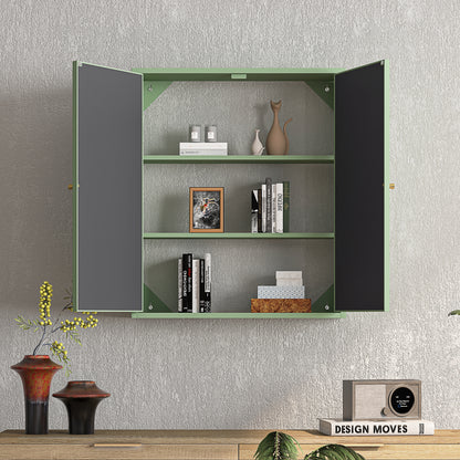 27.56"Modern Wall Cabinet with Glass Doors, Bathroom Cabinet with Featuring Three-tier Storage for Entryway Living Room, Bathroom or Dining Room, Mint Green