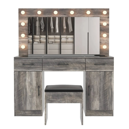Ktaxon Large Makeup Vanity, Vanity Table Set w/ Visible Glass Top w/ Charging Station, White