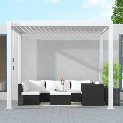 Mirador 10'x 10' 111S Outdoor Aluminum Pergola w/ Adjustable Rainproof Louver for Garden, Patio, Backyard, Takasho/Wood Grain