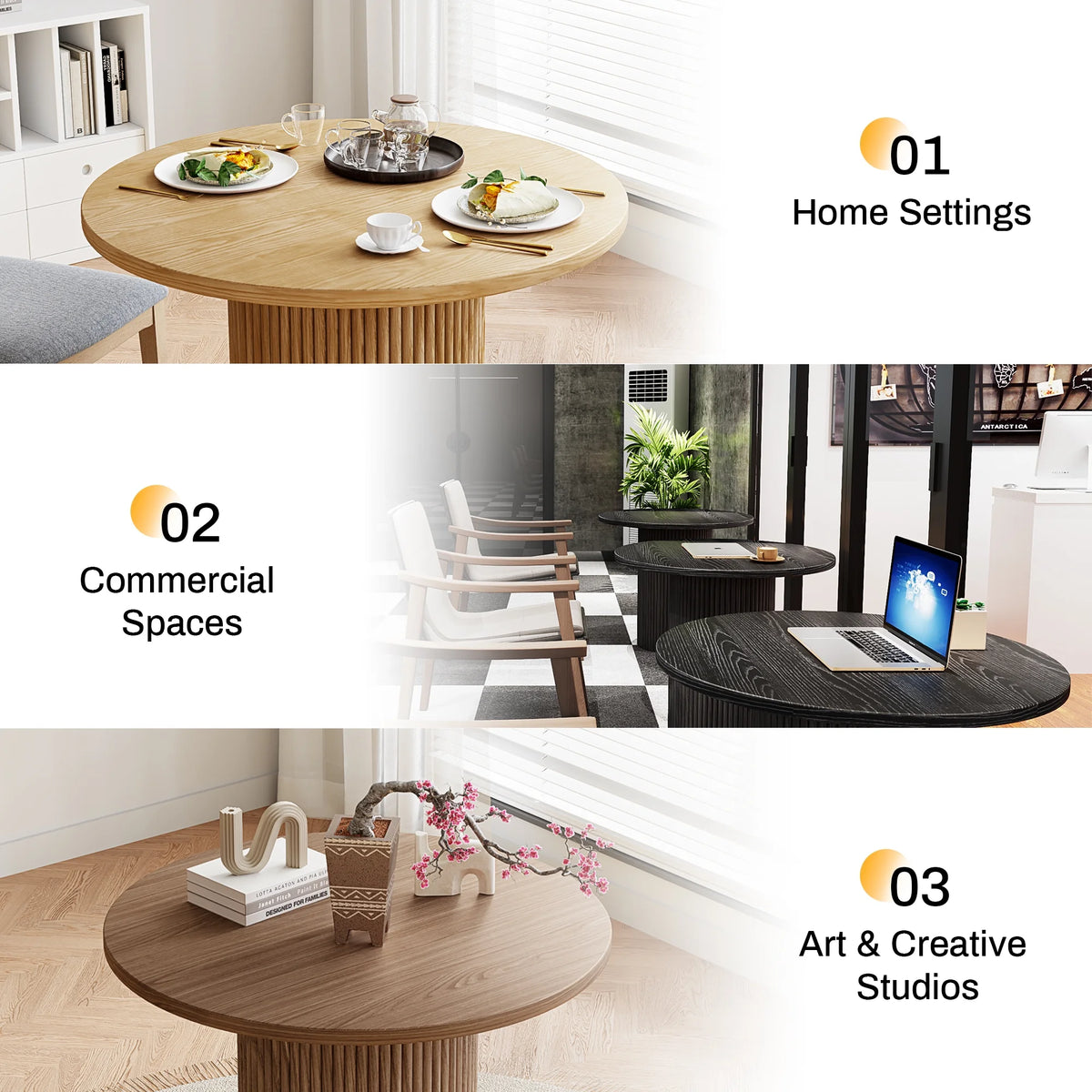 Rophefx 35.4" Solid Wood Round Dining Table with Handcrafted Relief Pedestal,Circle Dining Table,Walnut