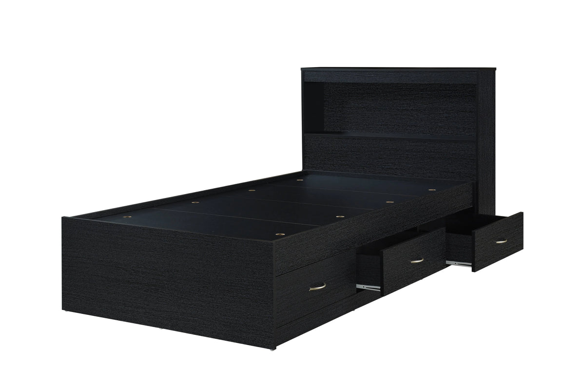 Hodedah Twin-Size Captain Bed with 3-Drawers and Headboard in White