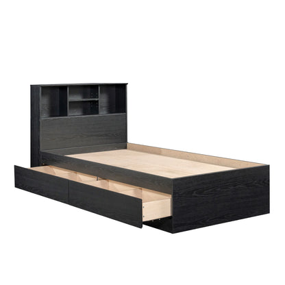 Your Zone Easy to Assemble Storage Bed with Bookcase Headboard, Twin, Natural Teak Finish