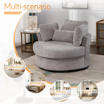 Muumblus Teddy Swivel Accent Barrel Chair, Modern Oversize Sherpa Comfy Round Reading Armchair for Living Room, Ivory