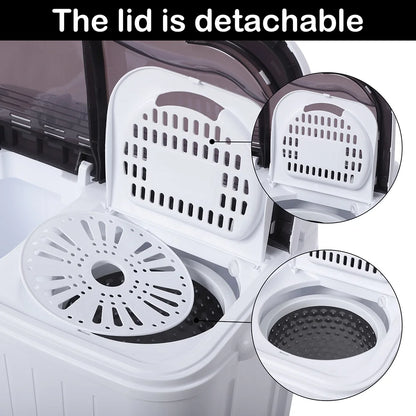 Portable Washing Machine, YOFE Compact Mini Washing Machine, Semi-automatic Washing Machine, Portable Mini Twin Tub Washing Machine for Camping Apartments, Washer(7.7lbs) /Spiner(6.6lbs), Gray, R4861