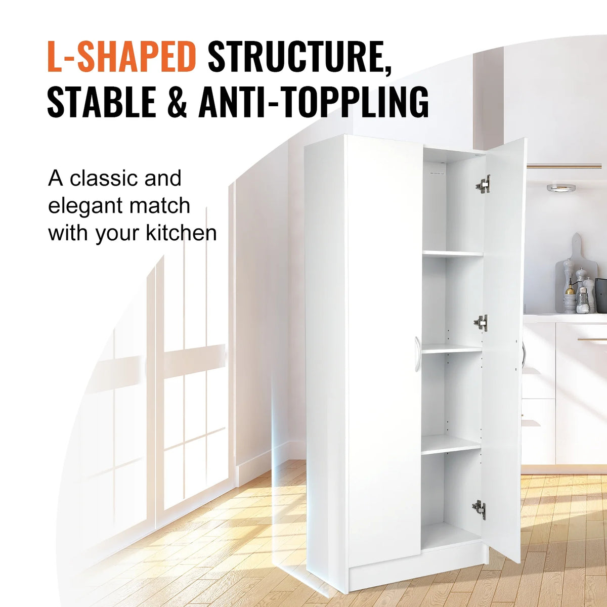 KFFKFF Kitchen Pantry Cabinet with Doors and Adjustable Shelves ��24" x 12" x 60" Tall Food Pantry Storage Cabinet for Kitchen, Living Room and Dinning Room 110LB Loading