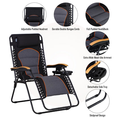 Sophia&William 2 Pieces Outdoor Oversized Padded Zero Gravity Chairs - Grey