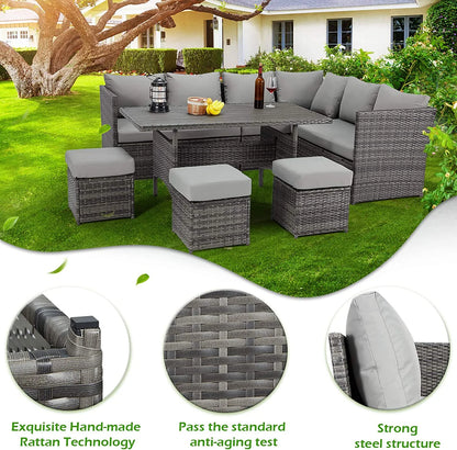 AECOJOY Outdoor 7-Piece Rattan Wicker Sectional Sofa Couch, Patio Dining Conversation Set, Gray