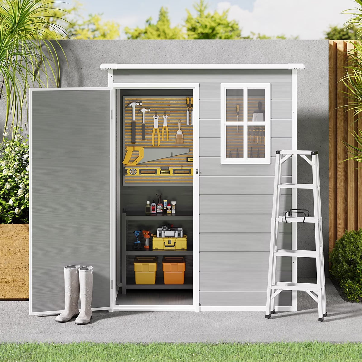 5x3ft��16.6 sq. ft.�� Outdoor Storage Shed, Asofer Resin Storage Shed, Plastic Garden Shed for Garden, Gray