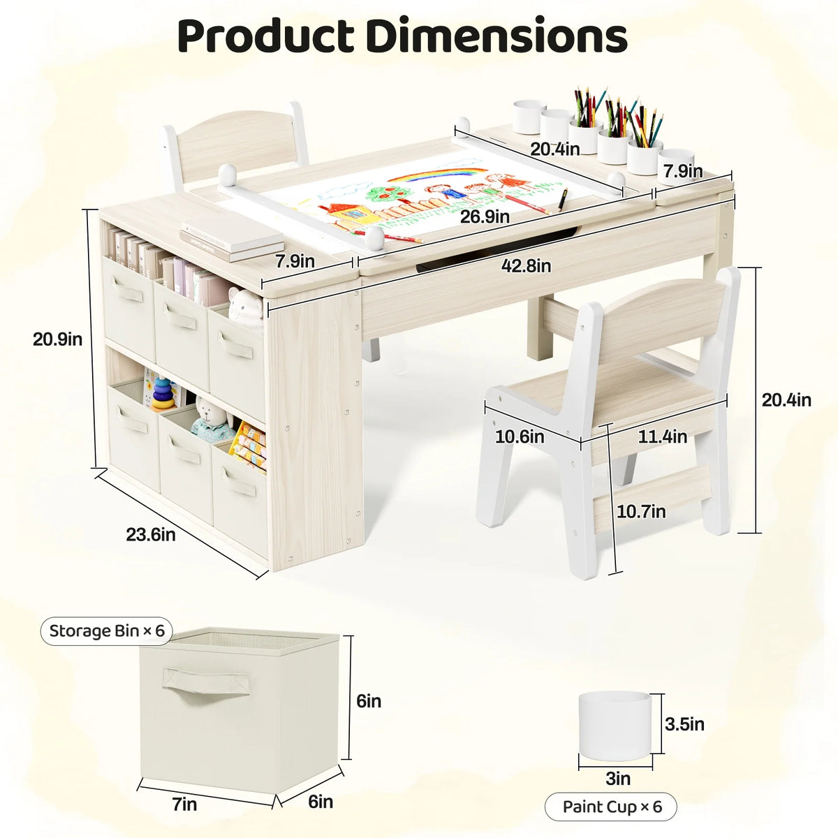 LAZY BUDDY Kids Art Table and 2 Chairs Set, 2 in 1 Easel & Toddler Craft Table and Chairs Set with Storage Bins, Paint Cups and Paper Roll, Activity Table Set for Children 3+