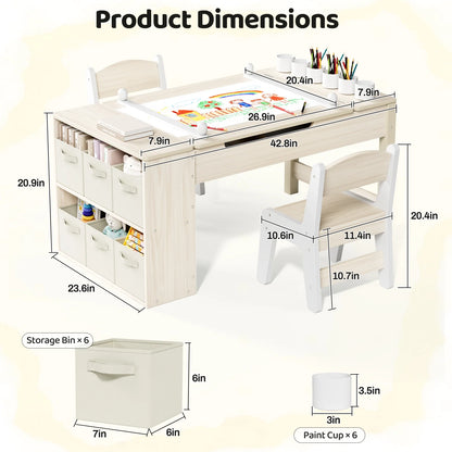 LAZY BUDDY Kids Art Table and 2 Chairs Set, 2 in 1 Easel & Toddler Craft Table and Chairs Set with Storage Bins, Paint Cups and Paper Roll, Activity Table Set for Children 3+
