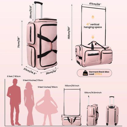 Fegat Dance Bag with Garment Rack - 28"Collapsible Rolling Competition Dance Duffle Bag Lightweight Costume Wheeled Suitcase for Dancers Shows Livestreamer Athletes